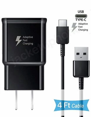 Fast Wall Charger +4FT Type-C CABLE for Original Samsung Galaxy A10E S8 S9 BK - Image 1 of 2