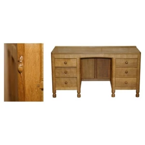 VINTAGE CIRCA 1970'S ROBERT MOUSEMAN THOMPSON ENGLISH PEDESTAL DESK ADAZED TOP - Picture 1 of 18