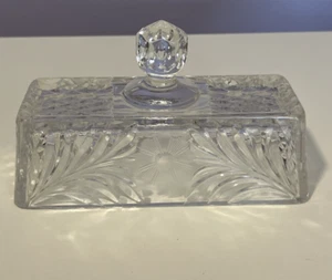 Pressed Glass Butter Dish Lid ONLY w/ Etched Flower and Leaf Design Top Handle - Picture 1 of 13