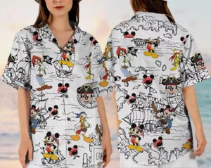 Mickey Friends Pirates Hawaiian Button Down Shirt Unisex Adults S-5XL - Picture 1 of 2