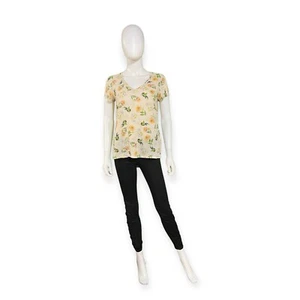 Anthropologie T.LA Light Brown V-Neck Floral Tee - Picture 1 of 8