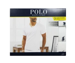 Polo Ralph Lauren Men's White Classic Fit V-Neck 3 Pack T-Shirts - Picture 1 of 2