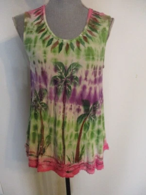 印度精品面料! 领带染料嵌入棕榈树生下摆背心免费尺寸 — 第 1/4 张图片