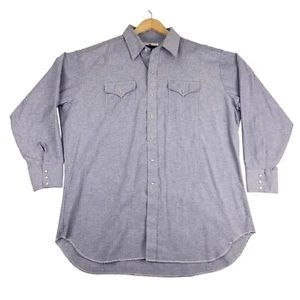 Vtg Ranch & Town Western Shirt Mens 18.5-36 Long Sleeve Pearl Snap Made in USA - Picture 1 of 8