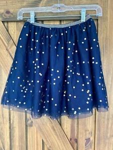H&M Girls Navy With Gold Polka Dots Sparkle Tutu Tulle Skirt Size 8-10 Pull On - Picture 1 of 3