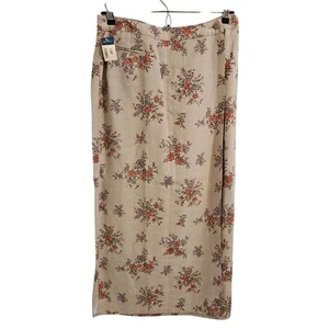 Eddie Bauer Woman Size 10 NWT 100% Linen Wrap Skirt Floral Maxi Straight Cottage - Picture 1 of 11