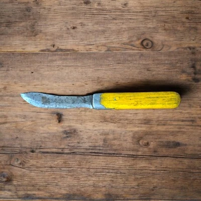 Старинный ранний кухонный нож эпохи гражданской войны в примитивистском стиле с желтой горчичной краской и ручкой - Изображение 1 из 4