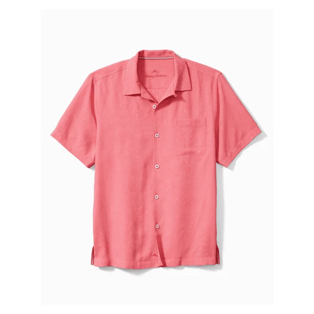 TOMMY BAHAMA Bali Border Bubarry Coral 100% Silk Front Button Shirt NEW Medium - Image 1 of 1