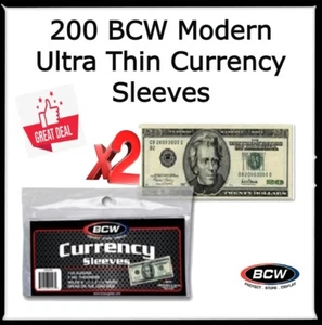 200 protectores para billetes de tamaño moderno de EE. UU. soportes ultradelgados BCW - Imagen 1 de 3