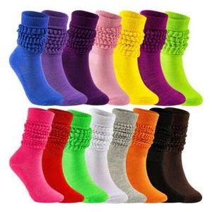 Colorful Slouch Loose Women Stacked High Boot Sock Casual Knee Scrunchy Socks - Picture 1 of 22