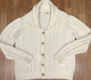Vintage Strickjacke Pullover mit Zopfmuster Acryl cremefarben Gr. X-LARGE, XL - Bild 1 von 5