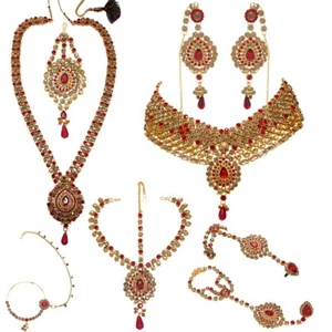 Juego combinado de gargantas Kundan chapadas en oro para niñas y mujeres de joyería india  - Imagen 1 de 8