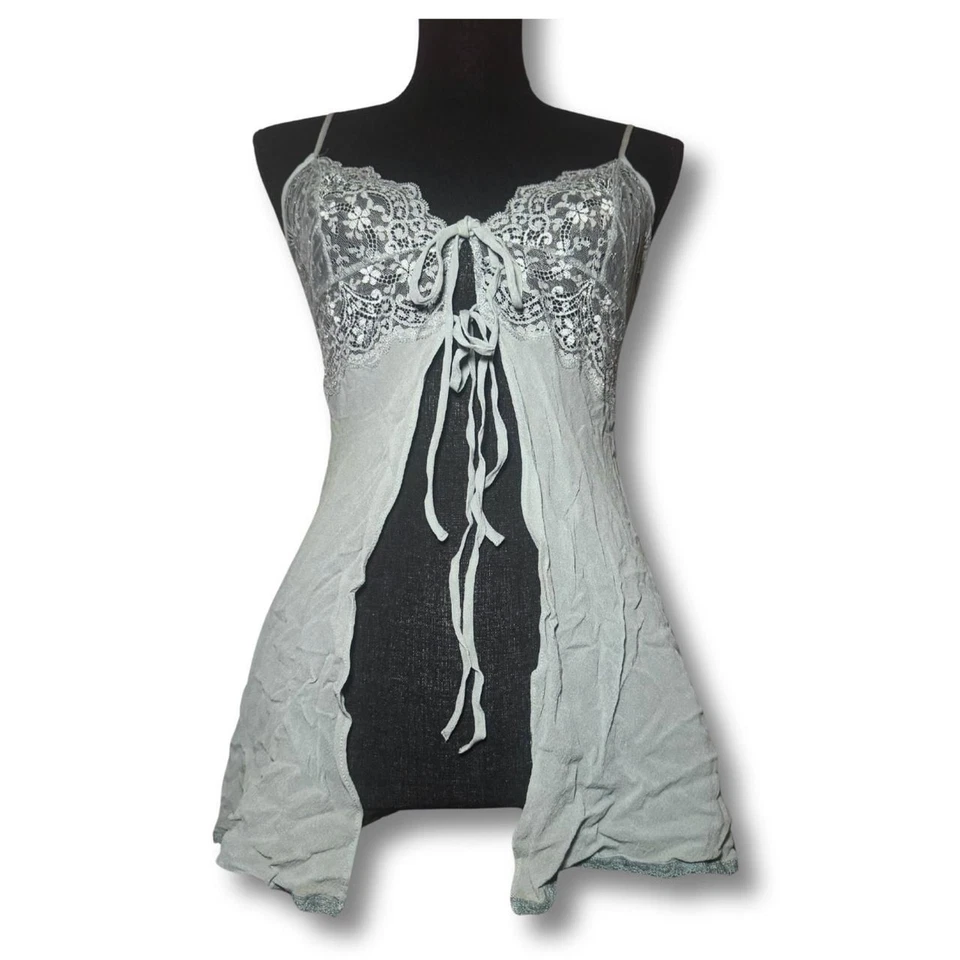 Y2K Vintage VS Green Floral Lace Fairy Coquette Dollette Babydoll Lingerie Top S - Image 1 of 4