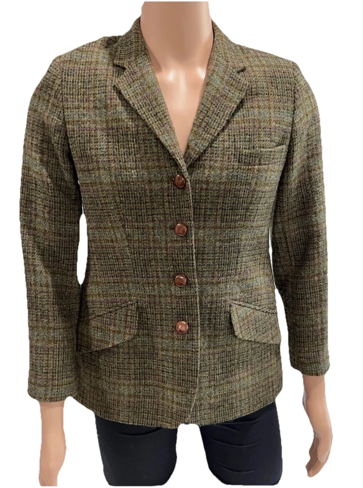 Chaqueta deportiva Orvis para mujer de lana tweed Hacking talla 18 abotonada verde a cuadros usada en excelente estado Foto 1 de 4
