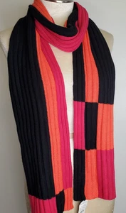 Express Strickschal Wollmischung rosa schwarz orange Farbblock 7x82" NEU 80er 90er Mod - Bild 1 von 10