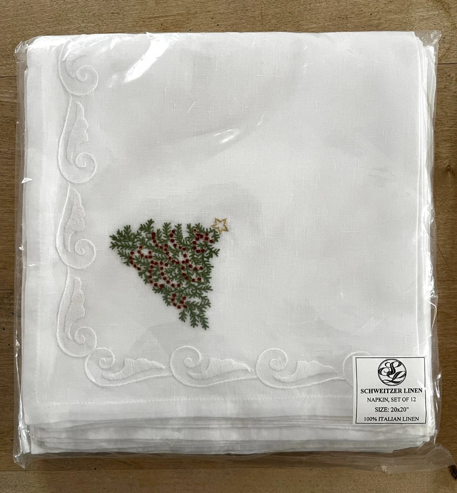 Schweitzer Linen Merry Merry Collection gorgeous set of twelve 20" napkins NEW  - Image 1 of 4