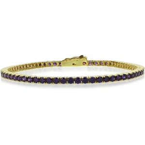 2.5mm Gold Plated Silver 3.6 ct CZ Simulated Amethyst Tennis Bracelet 7.25in - Picture 1 of 3