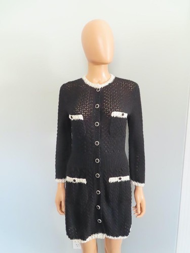 Abito maglione maglia aperta nero bianco CHANEL 22C nuovo con etichette F 34 US 2