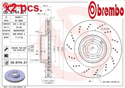 X2 PCS FRONT BRAKE DISC SET LEFT & RIGHT 09.B744.51 BREMBO I - Image 1 of 4