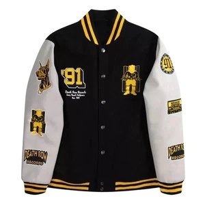 Death Row Records Collegiate Varsity Jacket Black color White Sleeve - Picture 1 of 8