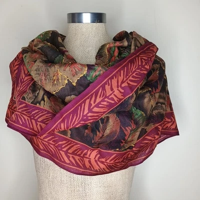Vintage The Vera Studio Scarf 100% Wool Print Floral 35 X 34" Square Fall Colors - Image 1 of 4