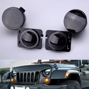 2pcs Smoked LED Side Marker & 2pcs Turn Signal Light Fit for Jeep Wrangler JK jh - Picture 1 of 8