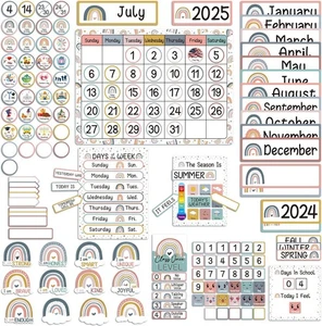 Boho Rainbow Calendar Bulletin Board Set with Seasons, Festival, Weather and... - Picture 1 of 6