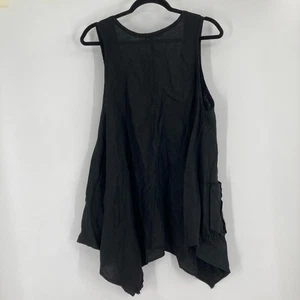 Moonlight Lagenlook Linen Black Goth Asymmetrical Sleeveless Pocket Tunic Size L - Picture 1 of 8