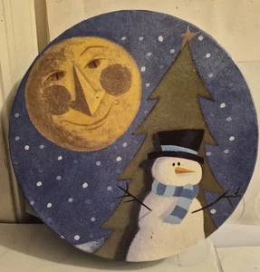 DISEÑO LINDY BOWMAN-FELIZ NAVIDAD-FROSTY/MUÑECO DE NIEVE Y LUNA-CAJA DE REGALO DE VACACIONES-REDONDA - Imagen 1 de 2