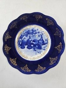 Plato de porcelana Limoges Harvest Birds Turkey 10 3/8 dorado y azul OC Company - Imagen 1 de 2