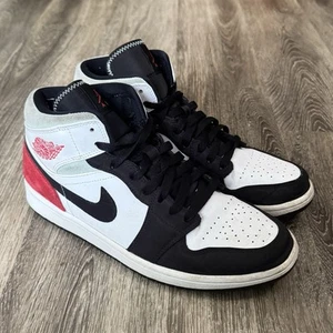 Mens Nike Air Jordan 1 Mid SE Red Black Toe White Size 10.5 852542-100 Retro - Picture 1 of 7
