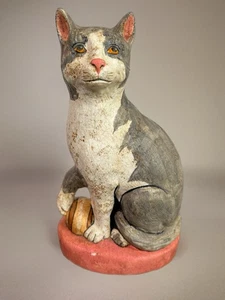 Vaillencourt Folk Art Chalkware Cat 1989 Hand painted Vintage Primitive #107 - Picture 1 of 10
