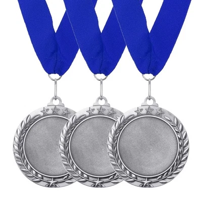 3Pcs Award Medal, 2nd Prize Winner Award Medal with Blue Ribbon, Silver - Image 1 of 4