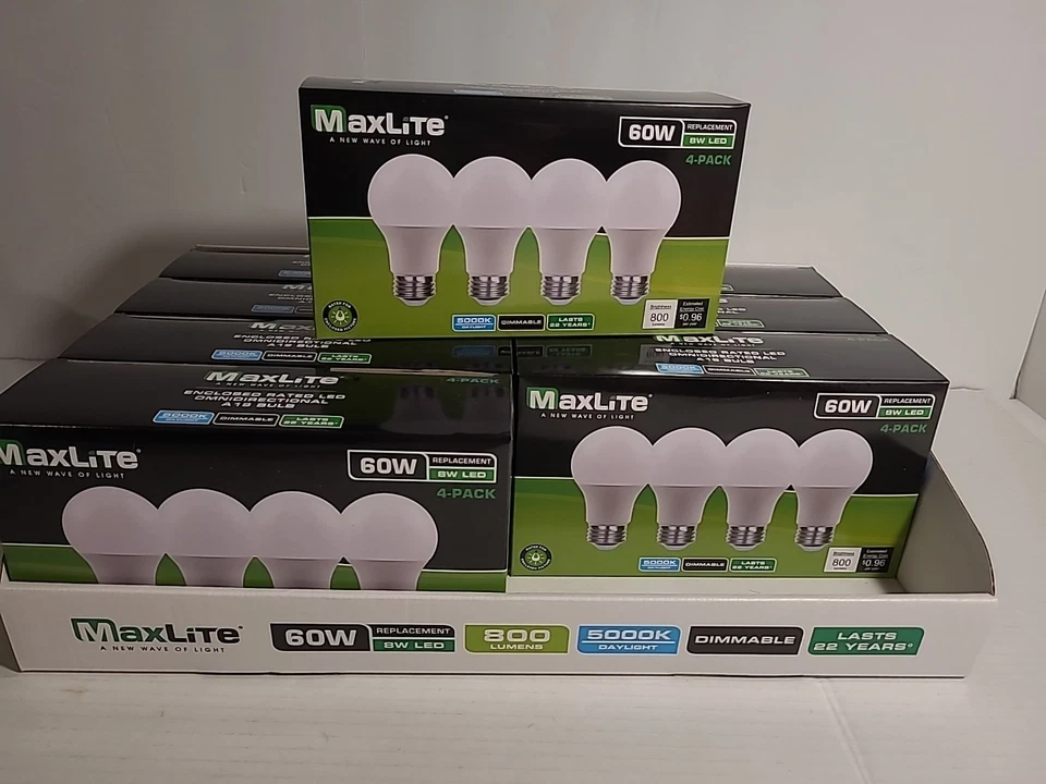 32 Pack Maxlite 8W LED Bulb 60 watt replace A19 Daylight 5000K LED Light 60w - Image 1 of 4