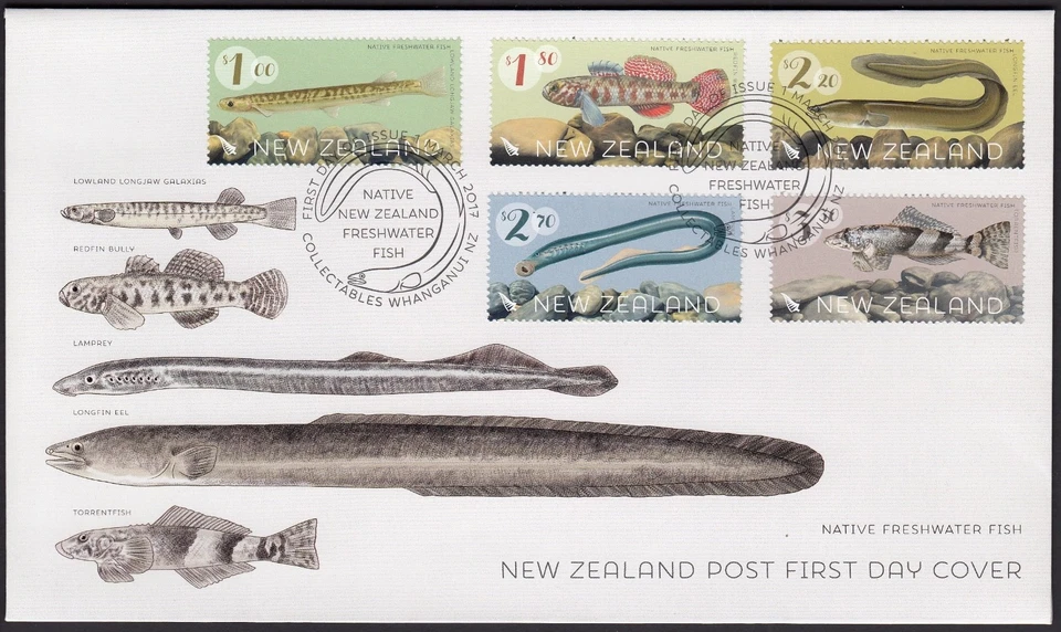 NEW ZEALAND 2017 Native Freshwater Fish, Set of 5 on FDC - Image 1 of 1