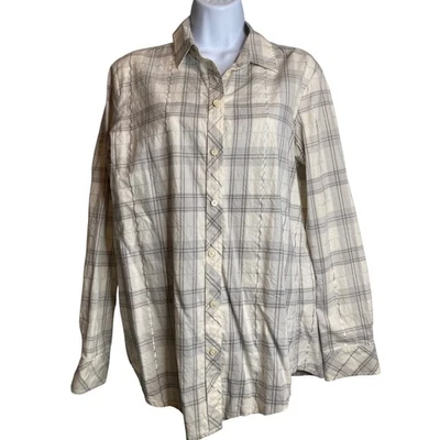 Camisa feminina Banana Republic Dillon tamanho M xadrez metálica manga longa faroeste - Imagem 1 de 4