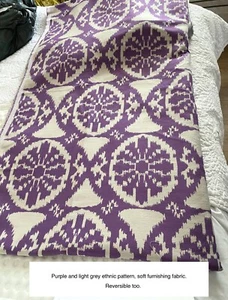 PURPLE GREY IKAT SOFT FURNISHING FABRIC BY METRE. ETHNIC CRAFT CURTAIN CUSHION - Picture 1 of 11