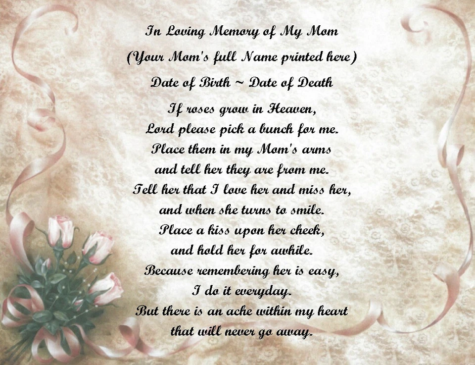 If Roses Grow in Heaven Personalized Poem in loving memory of your Loved One  - Image 1 of 1