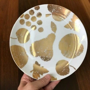 Crate & Barrel Salad PLATE White With Gold Tone Fruit & Leaves EUC (3 available) - Picture 1 of 8