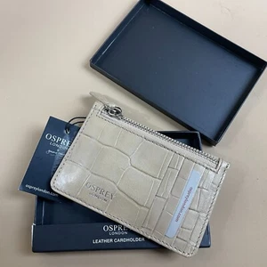Osprey Cardholder Wallet Beige Textured Leather Zip Pocket Brand New Mini Small - Picture 1 of 8