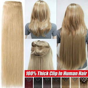 Extensiones de cabello 100% humano con clip extra grueso en Remy cabeza completa doble trama rubia - Imagen 1 de 38