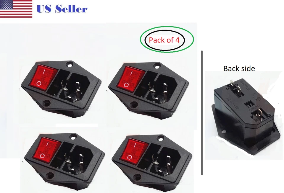 Black Inlet Male Power Socket On-off Switch 10a 120-250v 3 Pin Iec320 C14