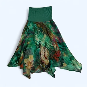 Falda LAPIS Anthropologie Verde Floral y Única Asimétrica Talla Maxi Boho - Imagen 1 de 9