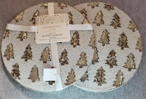 Christmas Holiday Cynthia Rowly Beaded Sequins Gold Christmas Tree placemats S/4 - Picture 1 of 1