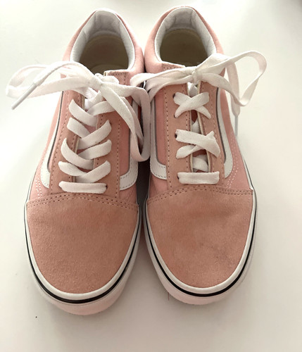 Scarpe sneakers basse stringate VANS rosa scamosciate e tela bordo in pelle misura 2 5