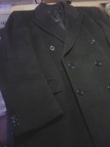 MARKENLOS HERREN SCHWARZ WOLLE KASCHMIR HOHE QUALITÄT ZWEIREIHIGER MANTEL ITALIEN - Bild 1 von 12