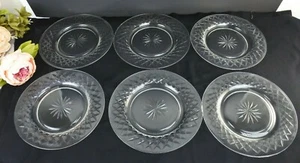 Lot of 6 Clear Glass Luncheon Plates With Criss Cross and Stardust Design - Picture 1 of 7