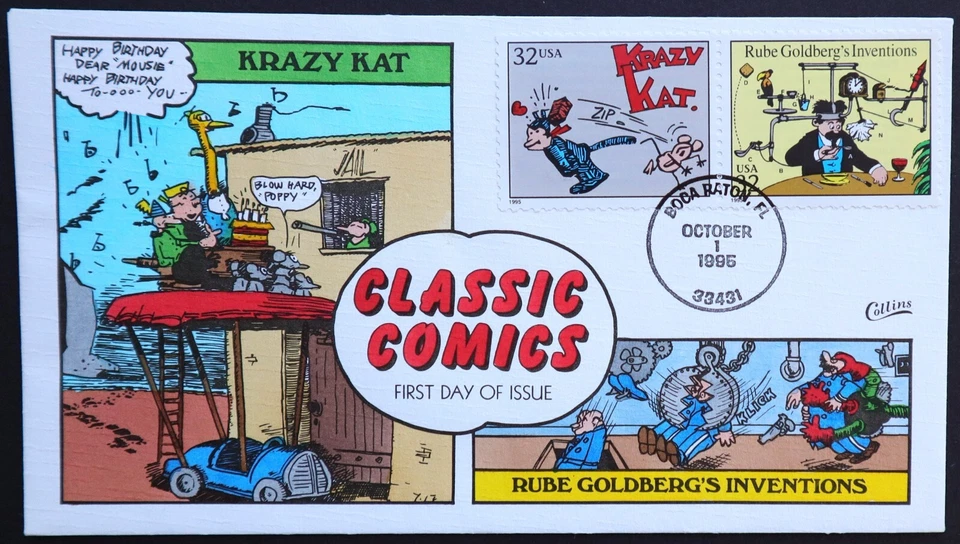 U.S. Used #3000e/f 32c Comics Krazy Kat/Rube 1995 Collins First Day Cover (FDC) - Image 1 of 1
