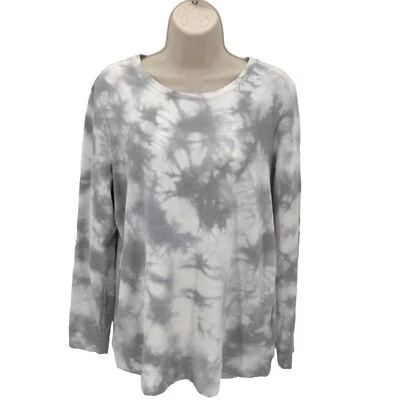 Denim & Co Womens Gray White Tie Dye Long Sleeve Sweatshirt Size M - Image 1 of 4