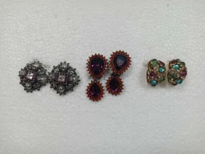 Vt Joan Rivers Swarovski Crystal Earrings Clip Lot Multicolor BIG Bright Signed - Picture 1 of 11
